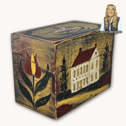 Kathy Graybill Hand Painted Antique Mustard Box House with Trees - 4.25" T x  5.5" W x 3.25" D