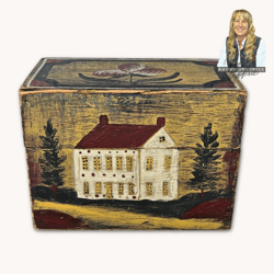 Kathy Graybill Hand Painted Antique Mustard Box House with Trees - 4.25" T x  5.5" W x 3.25" D