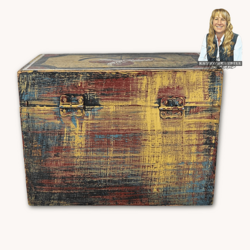 Kathy Graybill Hand Painted Antique Mustard Box House with Trees - 4.25" T x  5.5" W x 3.25" D