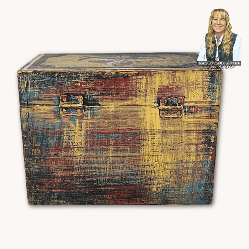 Kathy Graybill Hand Painted Antique Mustard Box House with Trees - 4.25" T x  5.5" W x 3.25" D