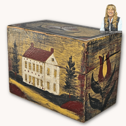 Kathy Graybill Hand Painted Antique Mustard Box House with Trees - 4.25" T x  5.5" W x 3.25" D