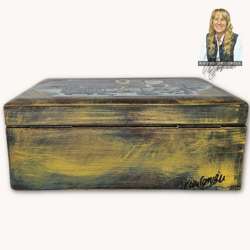 Kathy Graybill Hand Painted Antique Box with Colonial Couple & Red Salt Box House  - 4.5" x  11.5" x  8.25"