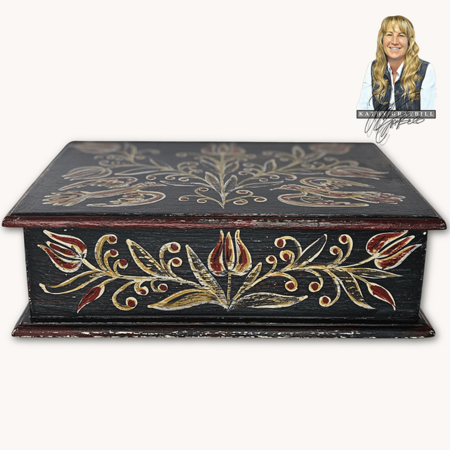Antique Black Box with Birds & Florals - 3.5"