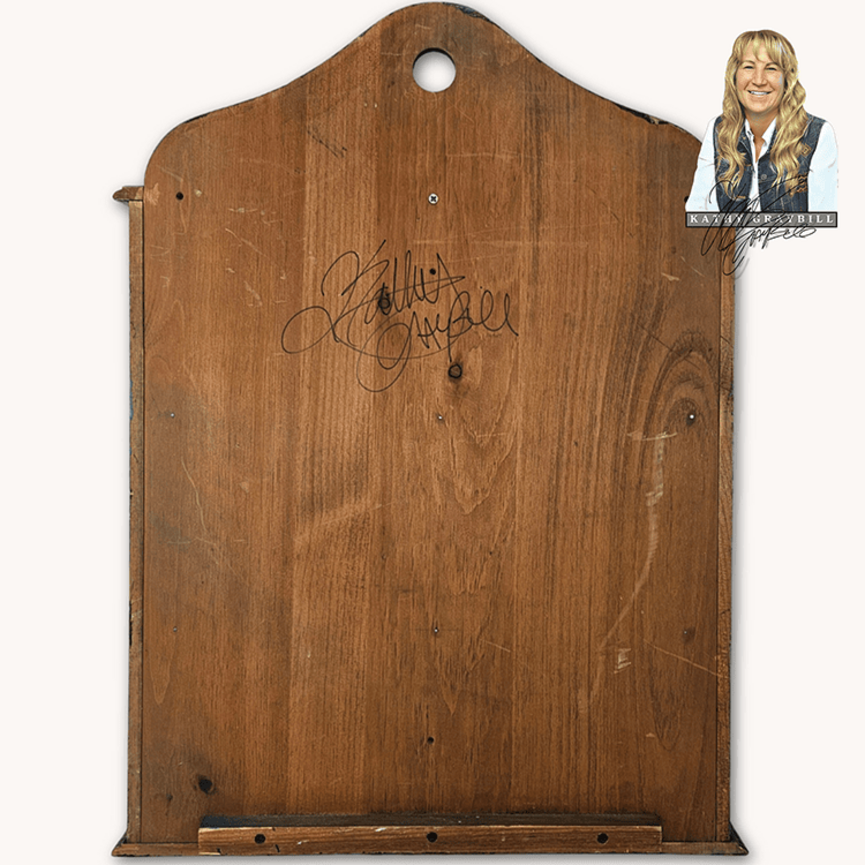 Kathy Graybill Hand Painted Antique Shaker Cabinet with Peacock & Florals - 24" x  19" x 7.5"