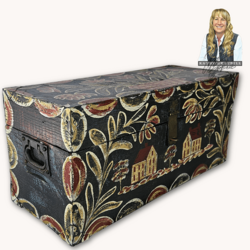 Kathy Graybill Hand Painted Antique Black Tool Box with Houses & Florals - 11" x  24" x 9"