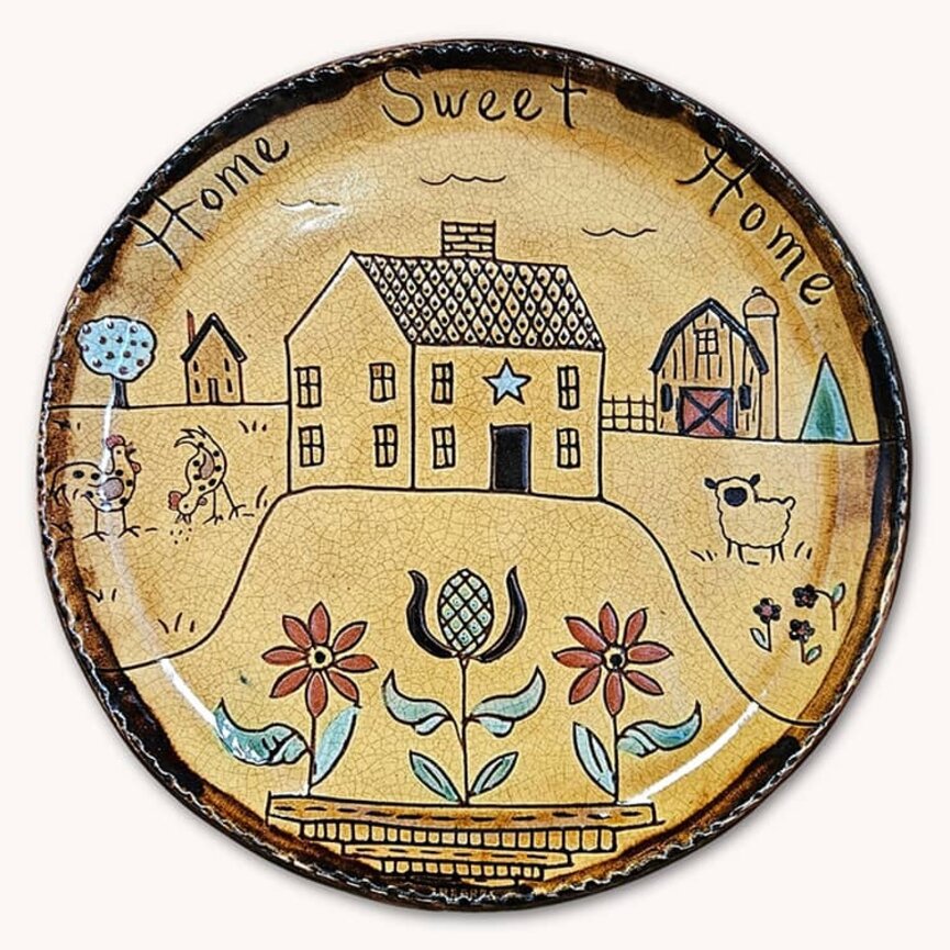 Smith Redware Home Sweet Home Plate with Salt Box House - 10.5"
