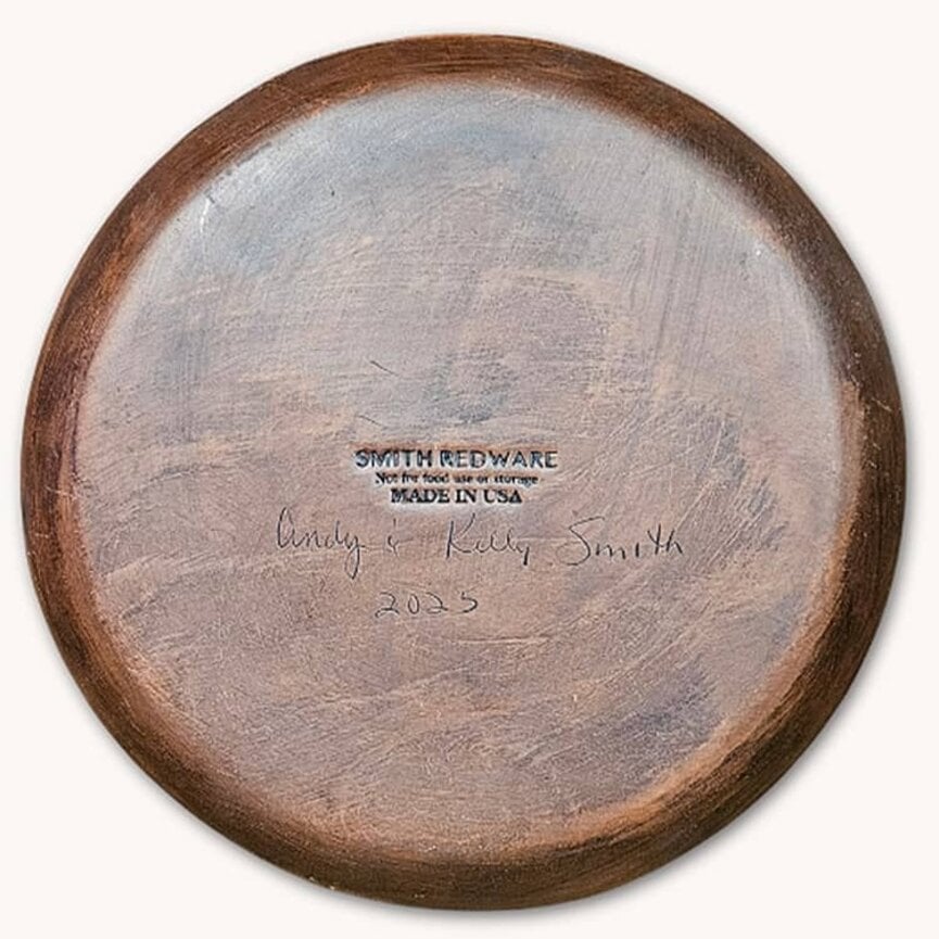 Smith Redware Salt Box House Plate with Two Sheep & Quilt & Flowers - 10.5"