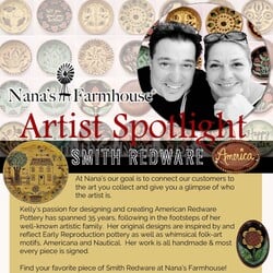 Smith Redware Vase with Flowers & Vines Oval Plate  - 6.75"