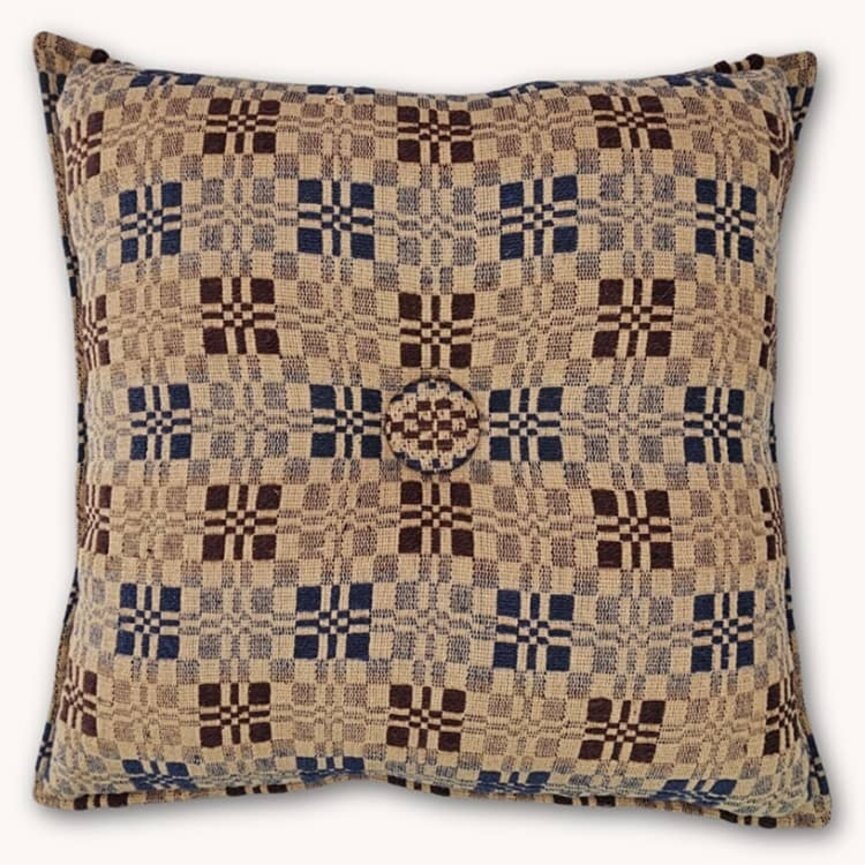 Parlor Weave Coverlet Pillow Chocolate Navy Tan - 16"