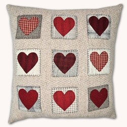 Nine Patch Hearts Wool Applique Pillow - 14.5"  x 13.5"
