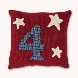 Red "4" W/Stars Wool Applique Pillow - 7"