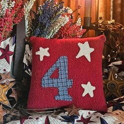 Red "4" W/Stars Wool Applique Pillow - 7"