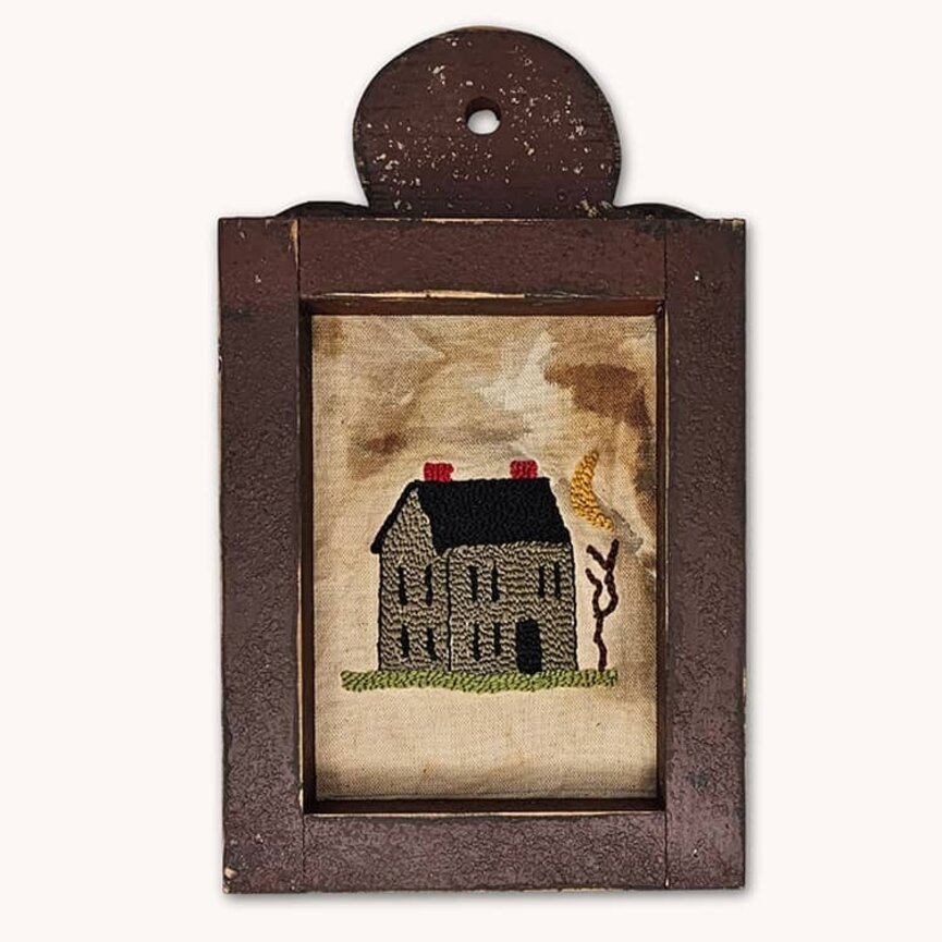 Distressed Frame Needle Punch House with Tree & Moon - 11.5"