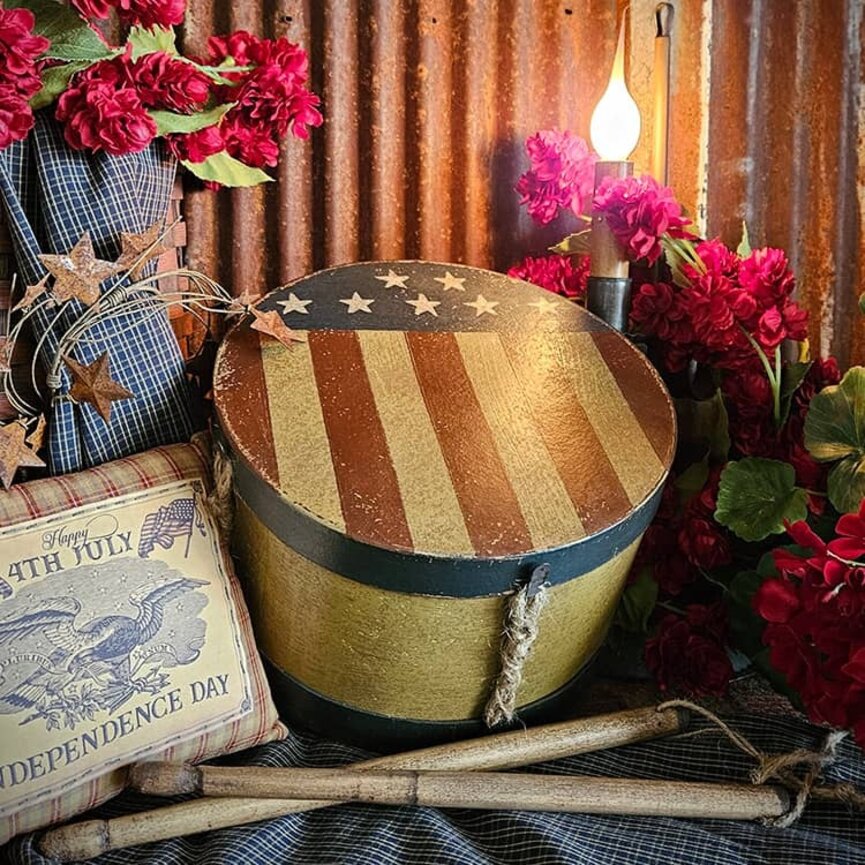 American Flag Drum with Drum Sticks - 9" x 6"