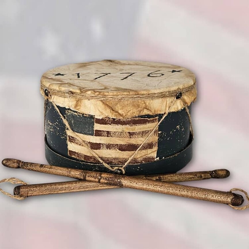 1776 Drum with Flag and Drum Sticks - 9" x 5"