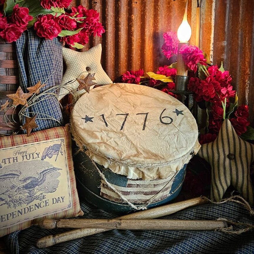 1776 Drum with Flag and Drum Sticks - 9" x 5"