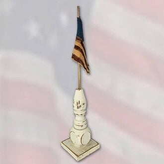 Distressed White Pedestal Base with Flag - Small