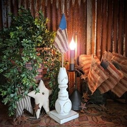 Distressed White Pedestal Base with Flag - 19"