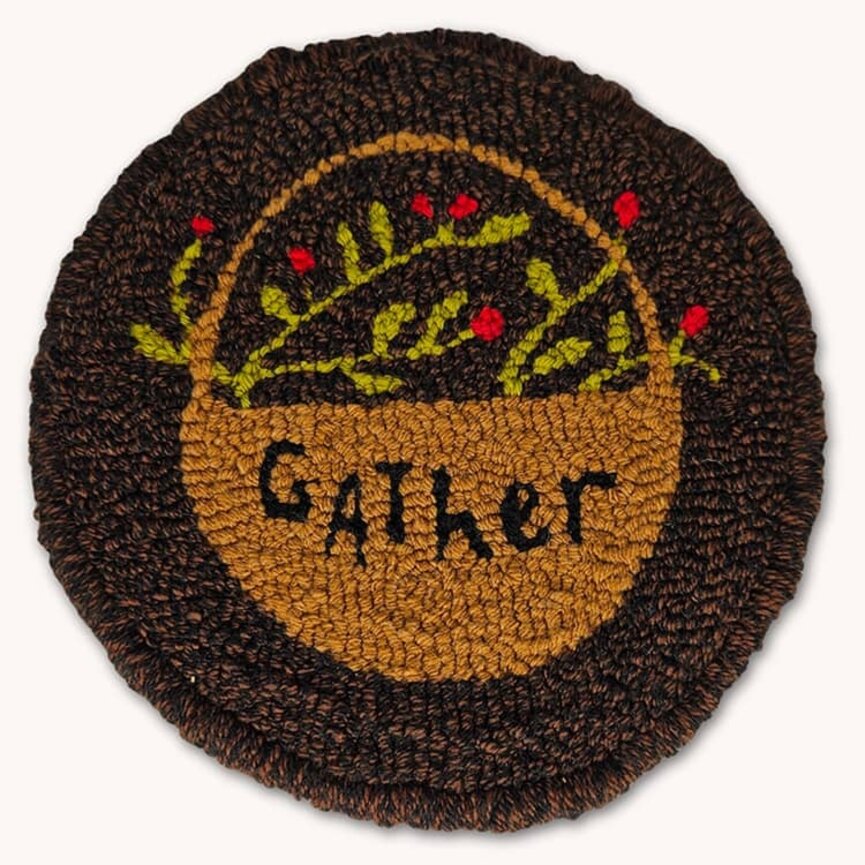 Needle Punch Gather Mat Basket with Flowers Round - 8"