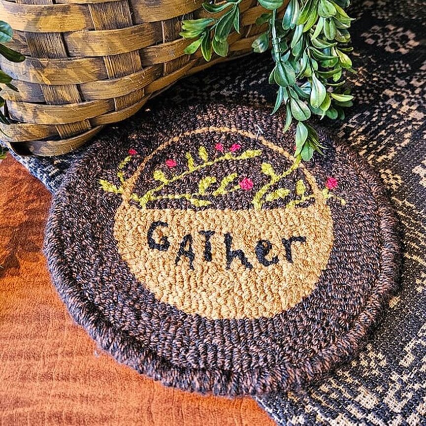 Needle Punch Gather Mat Basket with Flowers Round - 8"