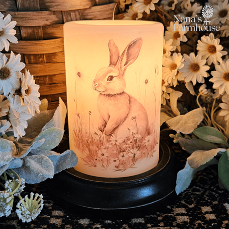 Neutral Sketched Bunny Candle Sleeve - Vanilla