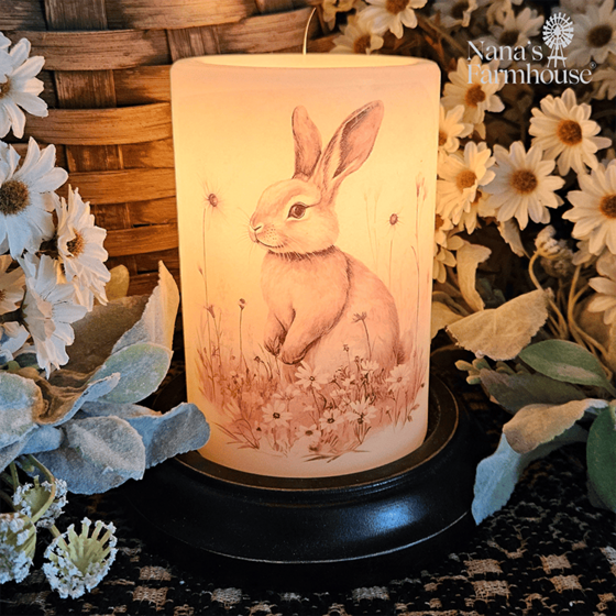 Neutral Sketched Bunny Candle Sleeve - Vanilla