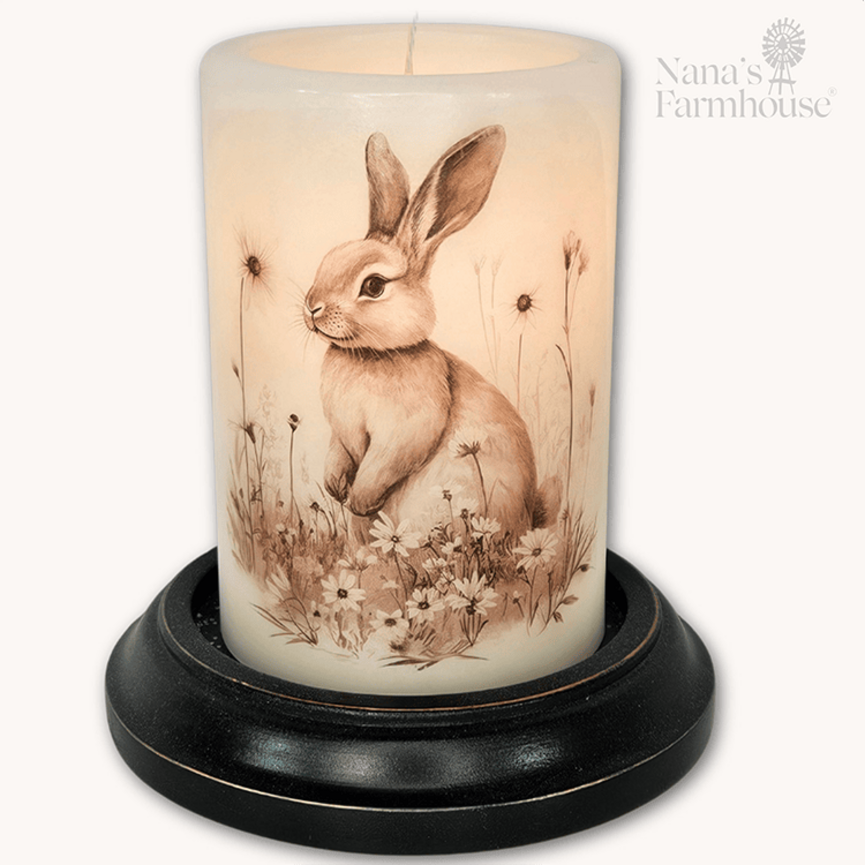 Neutral Sketched Bunny Candle Sleeve - Vanilla