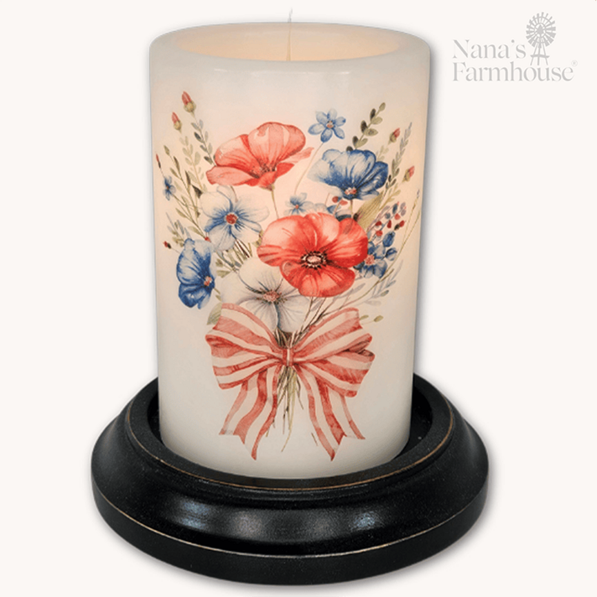 Patriotic Bouquet Bow Candle Sleeve - Vanilla