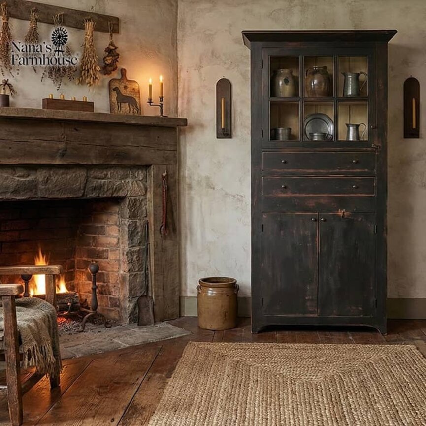 Kenny Cupboard Two Drawer Black Over Red - 78" x 38  x 17"