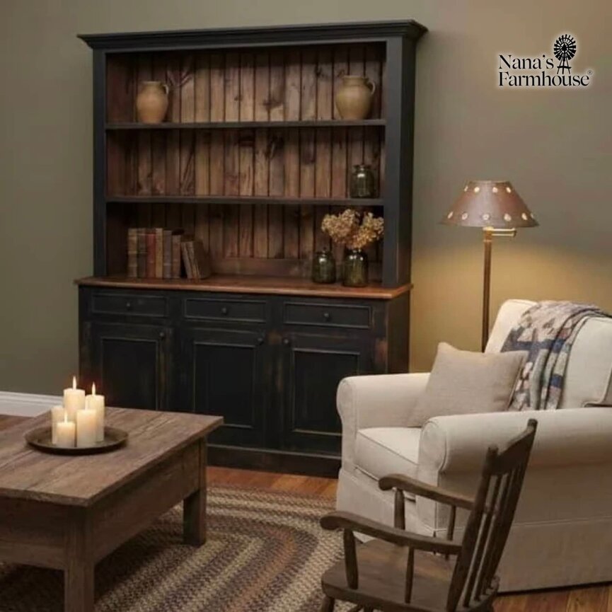 Open Hutch Black Over Pumpkin Two Piece - 71" W x 82.5" T x 18" D