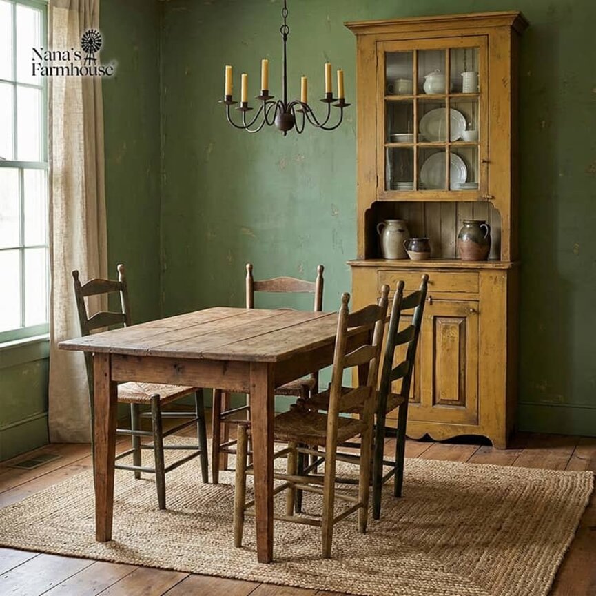 KH Custom Woodworking Nine Glass Country Hutch - Mustard over Cotton White