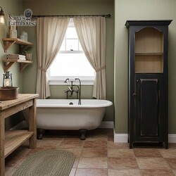 Archbold Cupboard Black with Linen White Interior - 73" X 23" X 12"