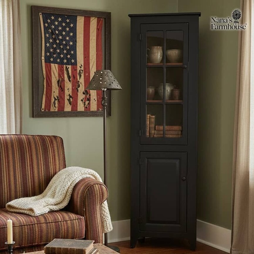 Black Pantry Cabinet with Glass Door