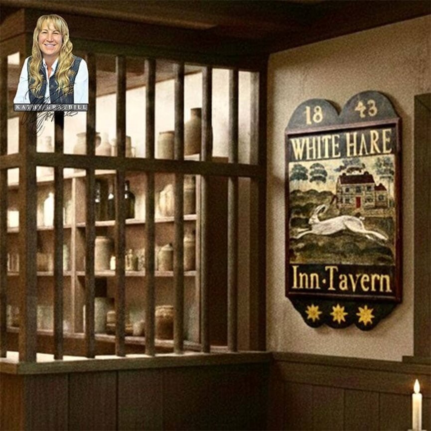 Kathy Graybill Hand Painted White Hare Inn Original Artwork Tavern Sign - 33" x 18.5"