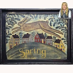 Kathy Graybill Hand Painted Spring Rabbit Original Artwork - 21" x 27"