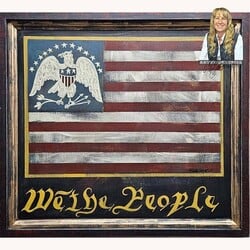 Kathy Graybill Hand Painted We The People with Flag Original Artwork - 23.5" x 21.5"