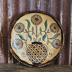 Smith Redware Round Vase with Vines & 5 Flowers Round Plate - 6.5"