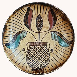 Smith Redware Vase with Flowers Round Plate - 6.5"