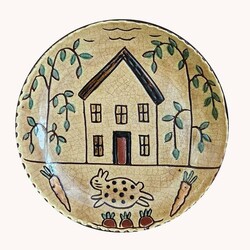 Smith Redware Cottage House with Bunny Round Plate _ 6"