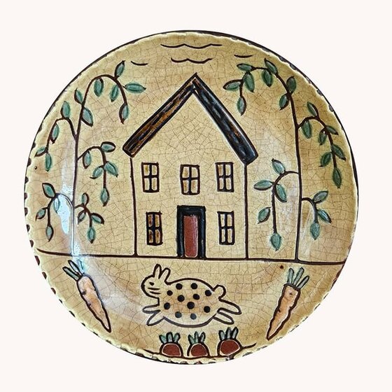 Cottage House with Bunny Round Plate