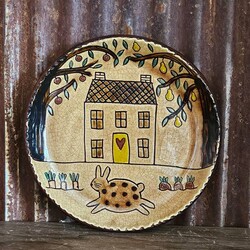 Smith Redware Salt Box House with Bunny & Carrots Round Plate - 8"
