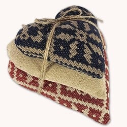 Red Navy & Tan Coverlet Heart Pillows Stack of 3 - 6" x 10.5"