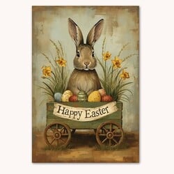 Happy Easter Bunny Cart Double Sided Garden Flag - 12.5 W x 17.25 T