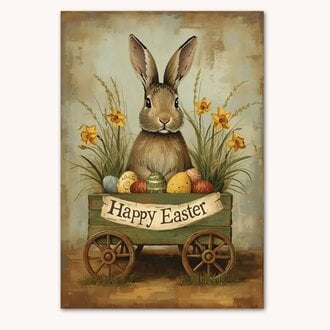 Happy Easter Bunny Cart Garden Flag