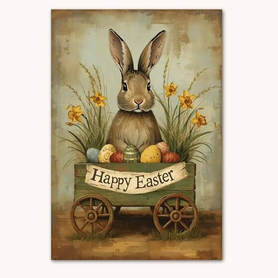 Happy Easter Bunny Cart Garden Flag