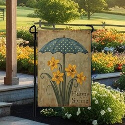 Happy Spring Umbrella Double Sided Garden Flag - 12.5 W x 17.25 T