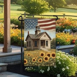 Americana School House Double Sided Garden Flag - 12.5" x 17.25"