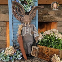 Mr. Gray Rabbit Blue Pants Plaid Shirt with Carrot & Lantern - 19"