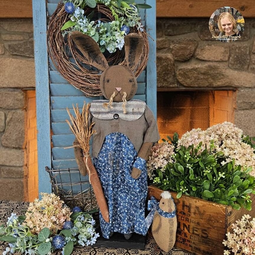 Mrs. Gray Rabbit Blue Floral Dress with Chick - 19"