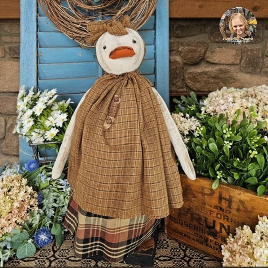 Basil The Duck Doll in Mustard Black Dress - 18"